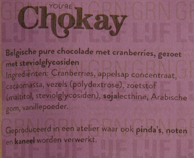 Chokay Cranberries met chocolade