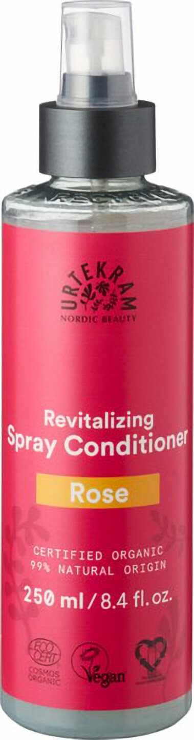 Urtekram Rozen Spray Conditioner hydrateert, ontwart en verzacht zonder uitspoelen.
