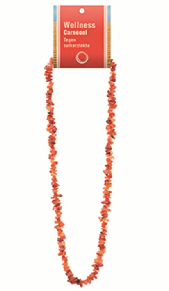 Warm rood-oranje natuursteen met informatiekaart, direct klaar als cadeau