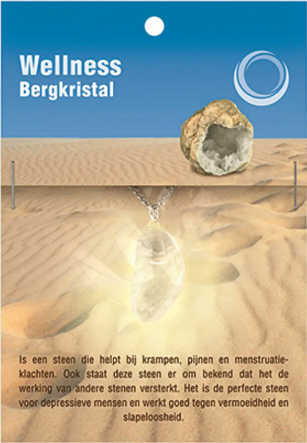 Bergkristal gezondheidshanger met heldere glasglans en RVS ketting