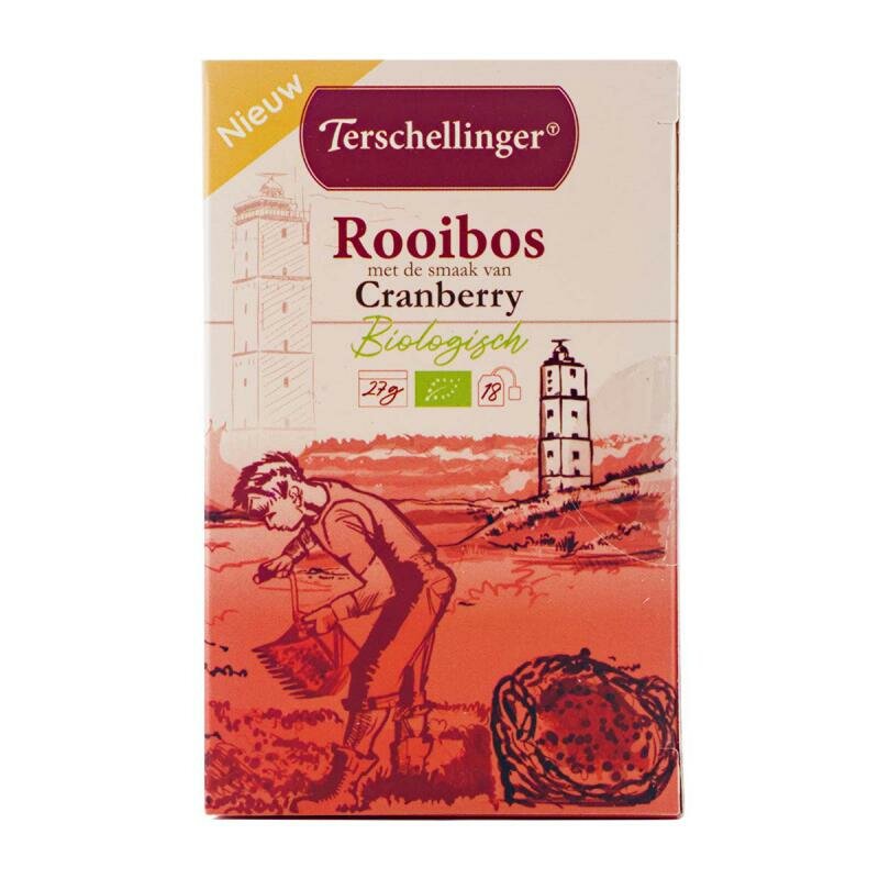 Terschellinger Rooibosthee Cranberry Biologisch 18 Zakjes met cranberry