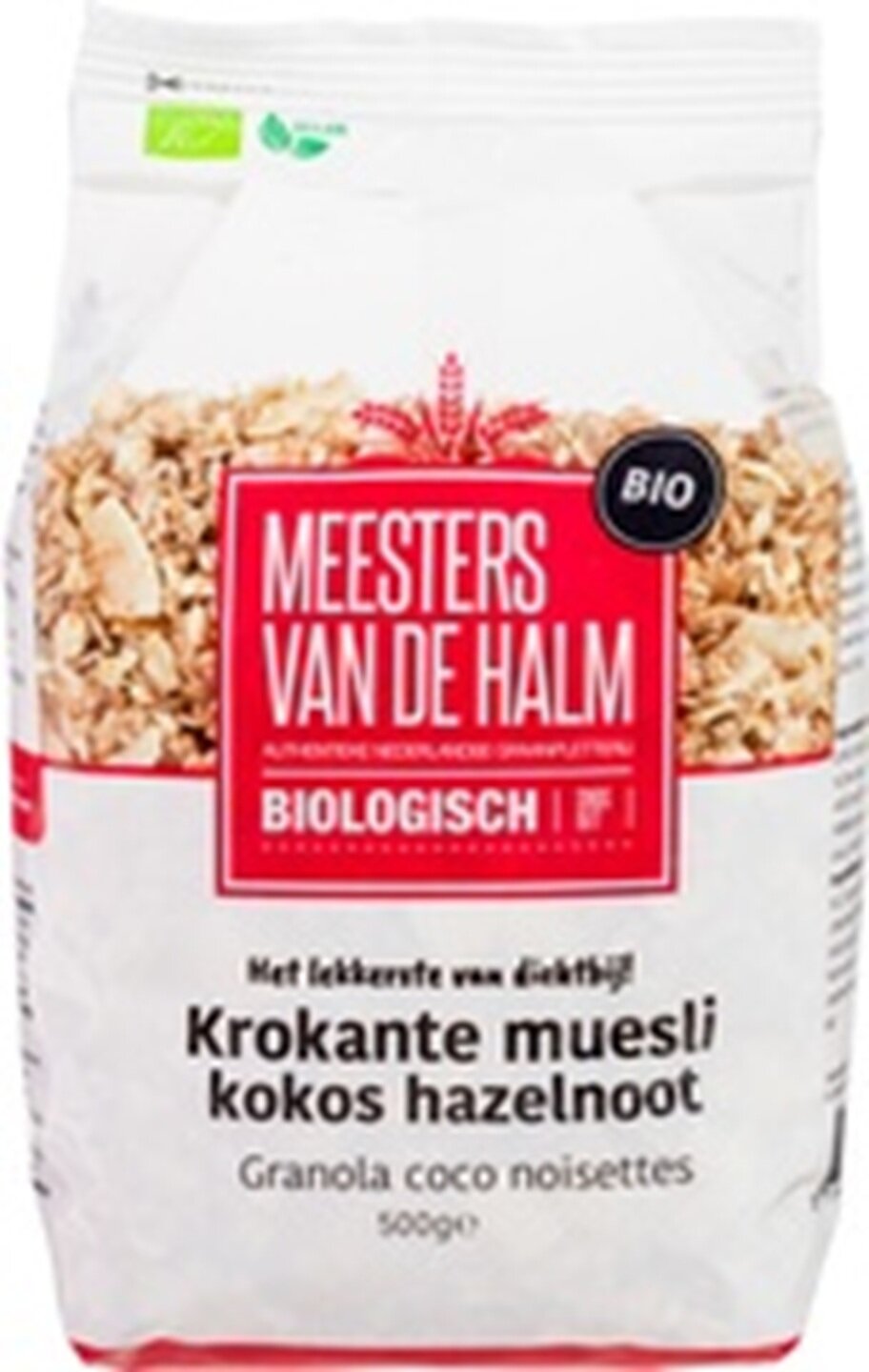 De Halm Krokante Muesli Kokos Hazelnoot Bio met kokos en hazelnoten