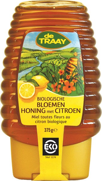 De Traay Bloemenhoning met Citroen KLnijpfles 375 gram