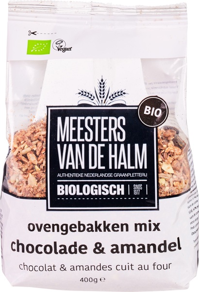De Halm Ovengebakken Mix Chocolade & Amandel Bio, granenvrij