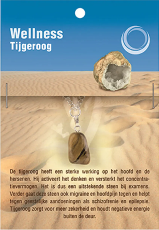 Goudbruine tijgeroog hanger inclusief RVS ketting van 45 cm