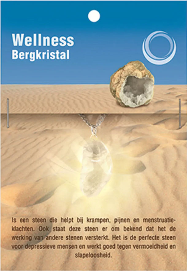 Bergkristal gezondheidshanger met heldere glasglans en RVS ketting