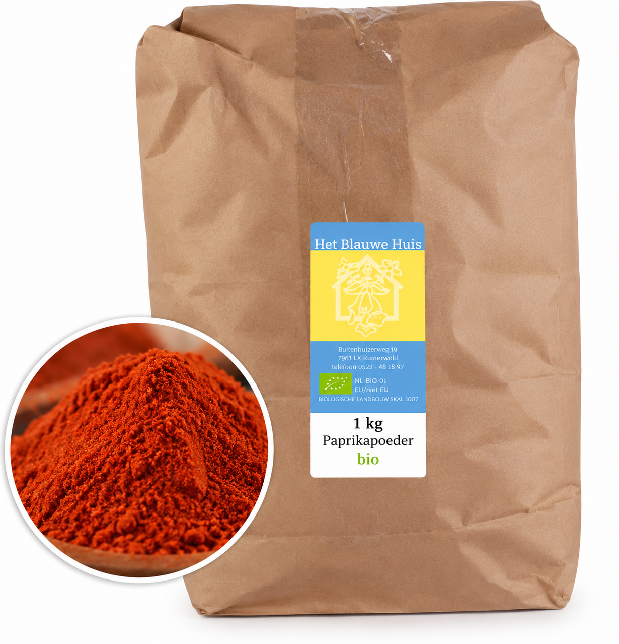 Het Blauwe Huis biologisch paprikapoeder 1 kg grootverpakking